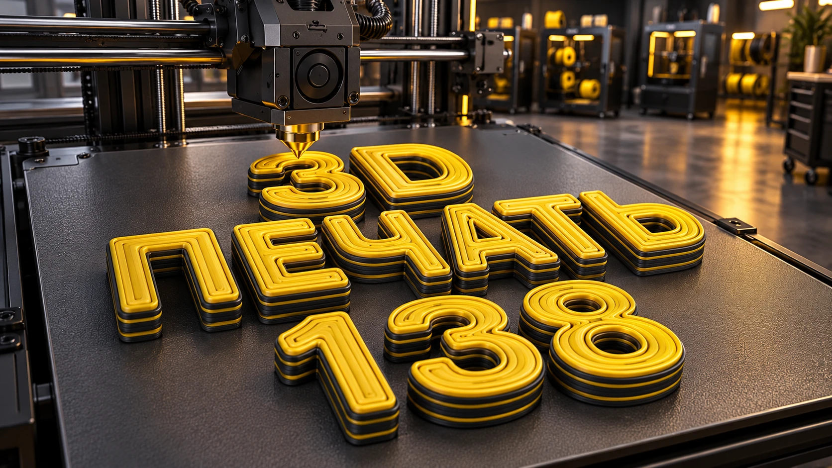 Визуализация 3D-печати жёлто-графитовой надписи 3D Печать 138